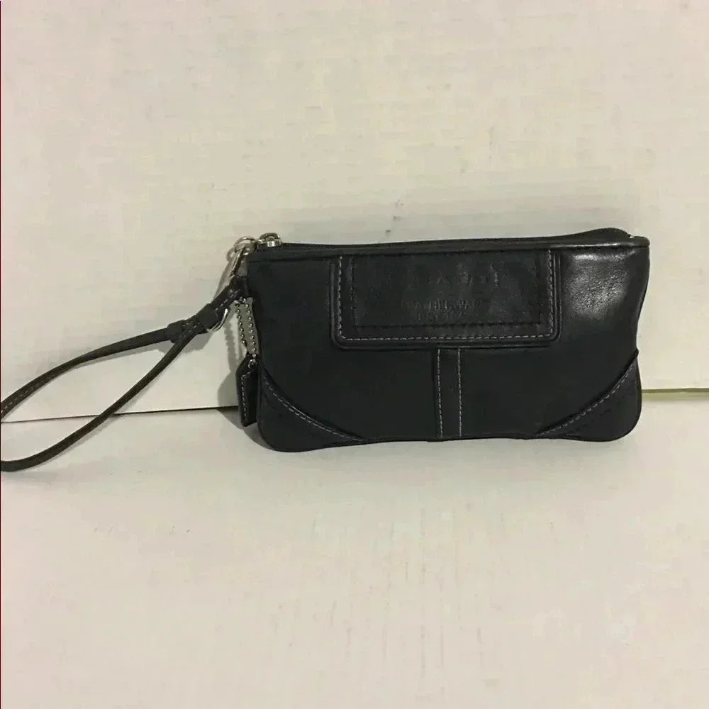Coach Black leather wristlet bag